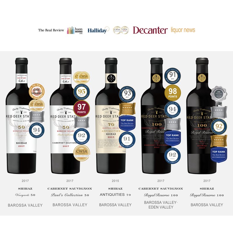 Red Deer Station award-winning wine bottles with medal stickers
